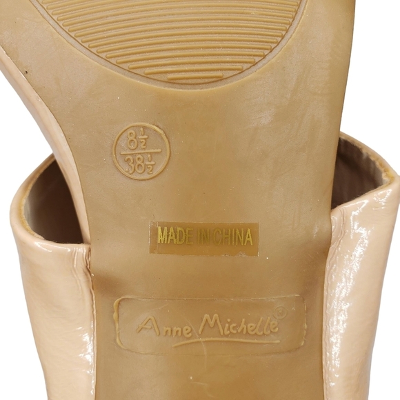 Anne Michelle | Dashing Cream Vegan Patent Leather Open Toe Slip On Heels 8.5 - Picture 12 of 12